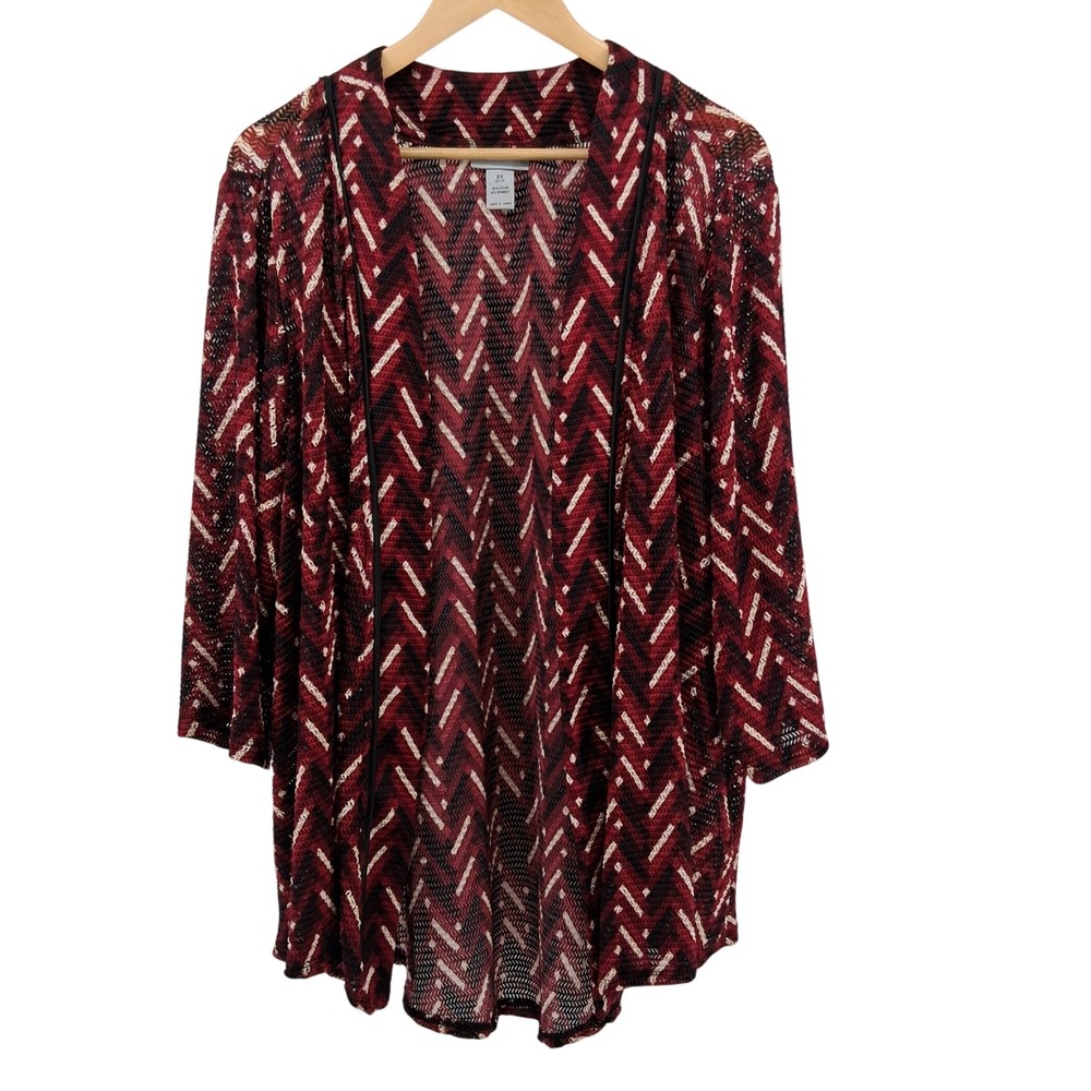 Catherines Open Front Cardigan Plus Size 2X 22/24 Lightweight Chevron Print